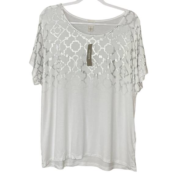 Chico's Tops - Zenergy by Chico's Ombre Foil Top Short Sleeve Optic White SZ 1 Medium NWT
